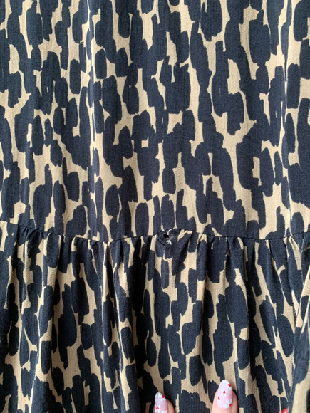 Zara ladies brown black animal print 3/4 sleeve button up smock floaty dress - Picture 7 of 7